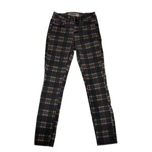 Indigo Rein Womens Plaid Skinny Jeans Size 1 or 25 Black Red Stretch Faded Wash